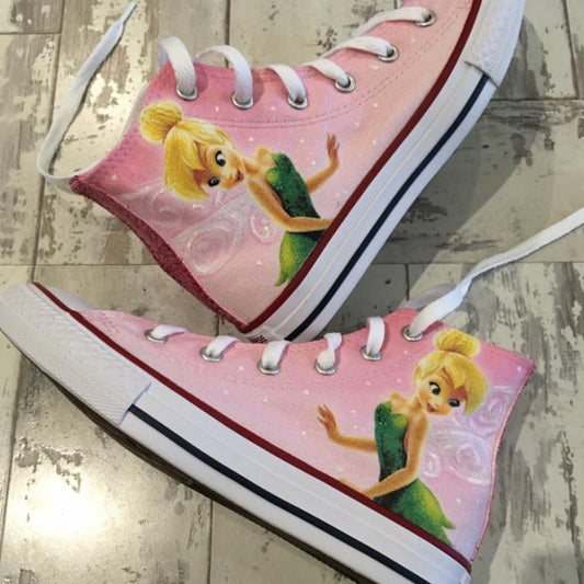 pink tinkerbell custom converse shoes